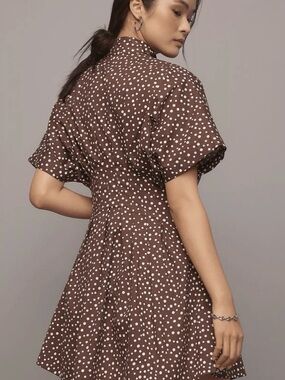 NWT Anthropologie Tobie Brown Polka Dot Tie-Neck Fit-and-Flare Dress - Exquise